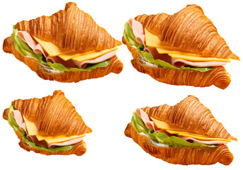 Croissant with cheese and ham. Transparent.