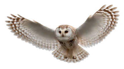 Soaring Owl in Flight: An owl with striking features and a wingspan gracefully navigates the open air, representing freedom and elegance.