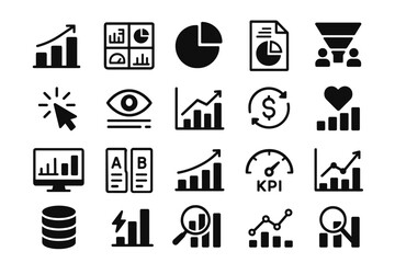 Fototapeta premium black icons for representing business analytics, digital marketing, or process optimization.