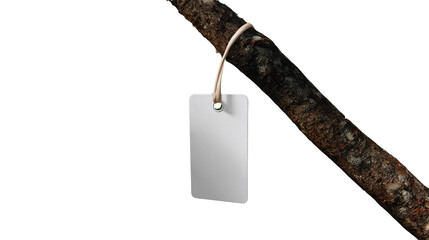Price Tag on Branch: A simple, elegant price tag gently suspended from a rustic tree branch, symbolizing value, commerce, and a natural setting.