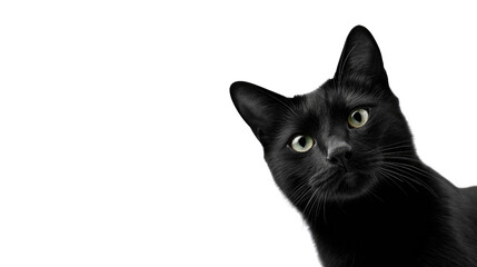Intrigued Glance of Black Cat: An elegant black cat peers with curiosity, its gaze captivating against the backdrop. Capturing the essence of feline grace and intrigue.