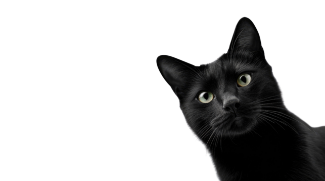 Intrigued Glance of Black Cat: An elegant black cat peers with curiosity, its gaze captivating against the backdrop. Capturing the essence of feline grace and intrigue.