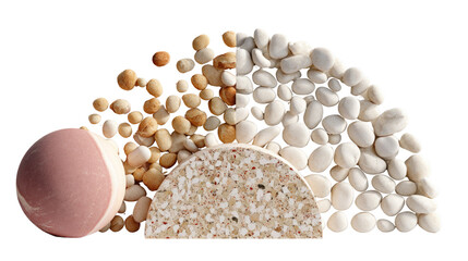 Nature's Palette: Artistic arrangement of stones and pebble showcased, a sensory journey through textures, forms, and hues, depicting nature's own artistry.