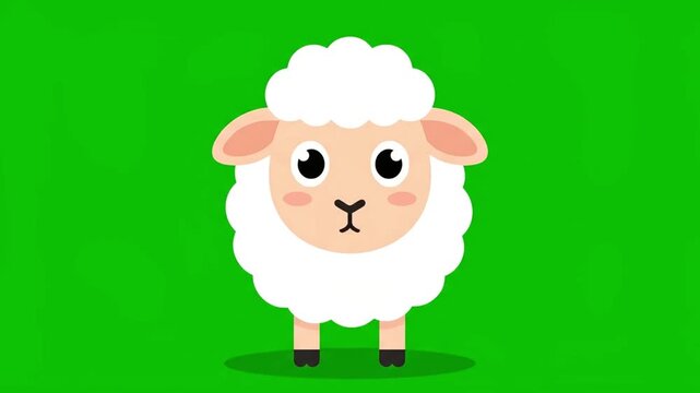 Cute Cartoon Sheep Animation with Expressions on Green Screen.