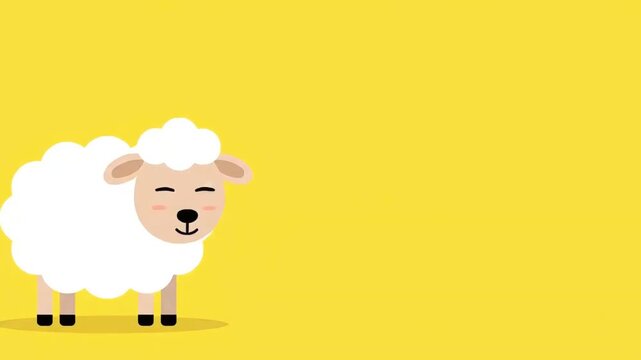 Cute Cartoon Sheep Character on a Bright Yellow Background.