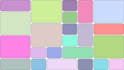 Abstract geometric pattern with rounded squares and rectangles in pastel colors