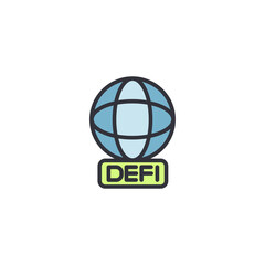 Illustration of a globe with “De-Fi” text, representing the global expansion of decentralized finance, borderless payment systems, and digital economy growth.