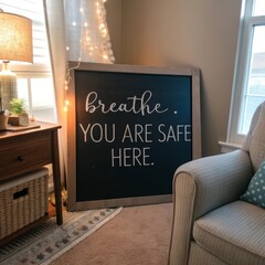 Chalkboard Sign with Safety Message in Room