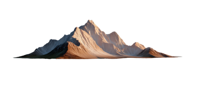 Majestic Mountain Ridge: A sun-kissed mountain range rises against a clear sky, the rugged peaks sculpted by time and weather, presenting a vista of strength and natural beauty.