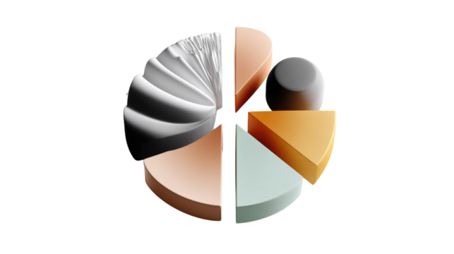 Abstract pie chart concept: a modern, artistic representation of data analysis, visualizing proportions and relationships through a colorful and dynamic circular arrangement.