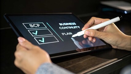 Business continuity plan bcp checklist on tablet concept