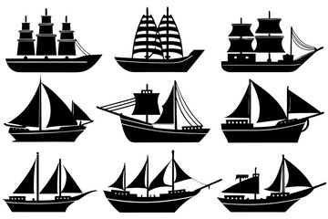Ship and Boat Silhouette Bundle Isolated on White Background