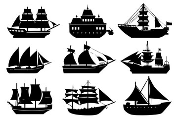 Ship and Boat Silhouette Bundle Isolated on White Background