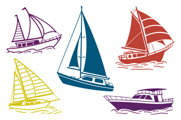 set of Ship and Boat Silhouette Bundle Isolated on White Background