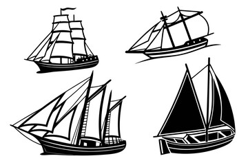 Ship and Boat Silhouette Bundle Isolated on White Background