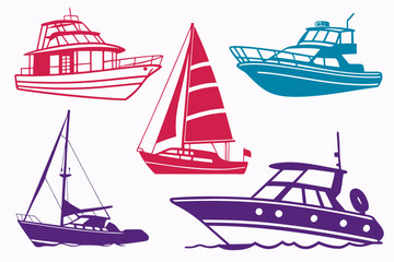 set of Ship and Boat Silhouette Bundle Isolated on White Background