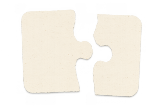 Torn paper puzzle pieces showing separation, missing connection, problem solving, and partnership concept