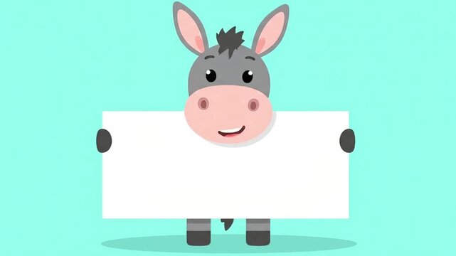 Cute Donkey Holding Blank Sign Cartoon Illustration for Your Message.