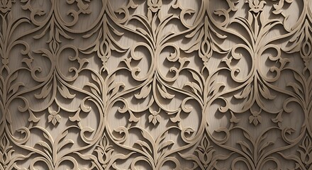 Intricate floral pattern carved into a textured surface with subtle lighting
