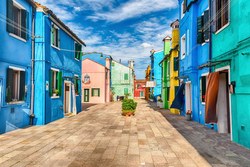 Colorful painted houses on the island of Burano, Venice, Italy