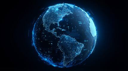Visual representation of Earth covered with digital AI elements showcasing global connectivity and technology