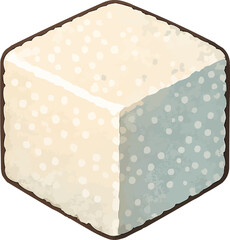 A single white sugar cube with a rough dotted texture and sharp edges for sweetening hot beverages isolated