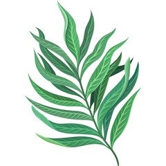 Detailed Pixelated Green Leafy Branch with Transparent Background and Natural Texture