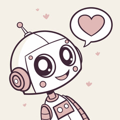 Cute robot with heart icon