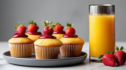 Strawberry Cupcakes with Fresh Orange Juice