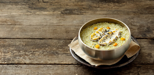 Abalone porridge, clam seaweed soup, and various side dishes