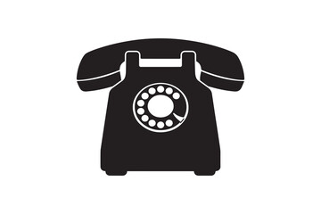 Vintage Rotary Telephone Silhouette Icon Retro Dial Phone Black Silhouette Vector