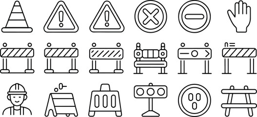 Road Construction Safety Icon Set Illustration for Website or Presentation Material Design Black and White