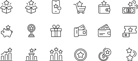 Loyalty Rewards and Customer Benefits Outlined in Line Icons for Business Strategy and Marketing Campaigns