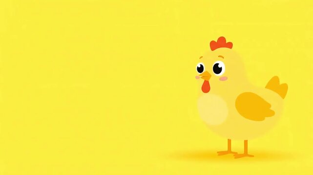 Cute Yellow Cartoon Chicken Character Animation Loop.
