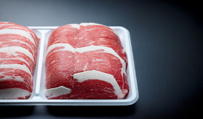 sliced frozen raw meat, food ingredients
