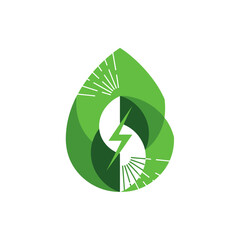 Green leaf logo with a lightning bolt symbolizing renewable energy and sustainability.