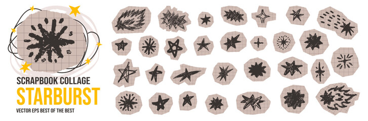 Doodle starburst and star paper cutout in irregular scrapbook set.