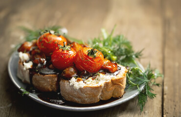 Open Sandwich with Cherry Tomatoes and Cream Cheese