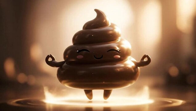 cute poop character meditating floating zen