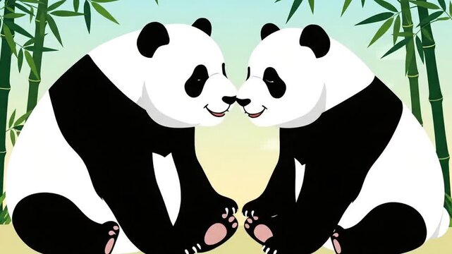 Two Pandas in a Bamboo Forest - A Heartwarming Illustration.