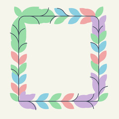 A square frame decorated with colorful leaves and branches on a light background.