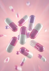 3D Pills in Pink, Purple, and White on Soft Gradient Background