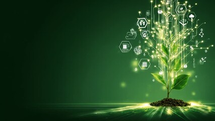 Conceptual depiction of technology and nature integration digital growth with a plant - Powered by Adobe