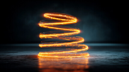 abstract orange spiral glowing brightly, symbolizing focus, energy, and concentration on a dark background, creating a captivating and dynamic visual effect.