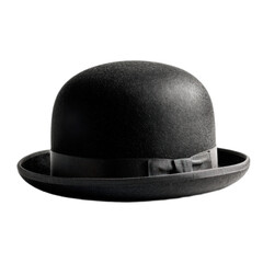 A black hat with a bow on it sits on a white background