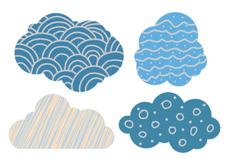 Decorative blue cloud vector illustration with hand-drawn pattern style for kids design, background, and creative graphic projects.