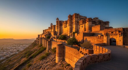 Golden Hour Over Mehrangarh Fort Jodhpur Rajasthan India.