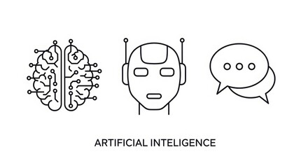 Obraz premium Artificial Intelligence Concept Icons With Brain Robot Chat