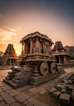 Ancient Stone Chariot Temple Sunrise.