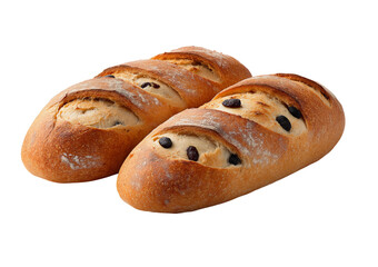 Two loaves of raisin bread isolated on a transparent background